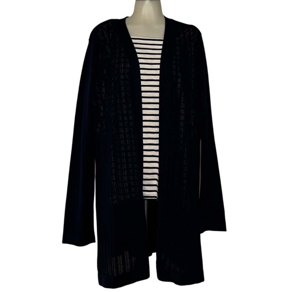 Karen Scott‎ Womens XXL Intrepid Blue Pointelle Open Front Cardigan New w/ tag